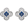 14k White Gold Genuine Blue Sapphire & 1/5 CTW Diamond Clover Earrings