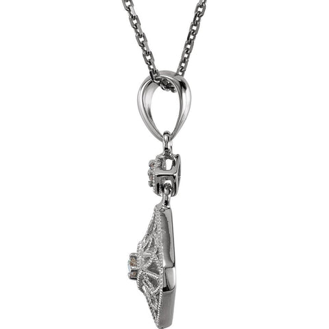 14k White Gold .06 CTW Diamond 18" Filigree Necklace
