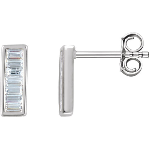 14k White Gold 1/3 CTW Diamond Baguette Bar Earrings