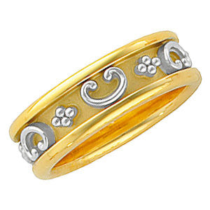 14k Yellow Gold Grooved Etruscan-Style Wedding Band, Size 7