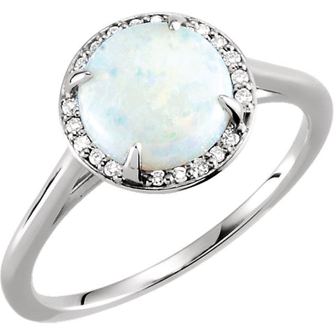 14k White Gold Opal & .05 CTW Diamond Ring, Size 7