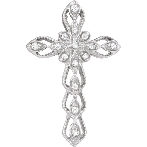 14k White Gold .07 CTW Diamond Cross Pendant