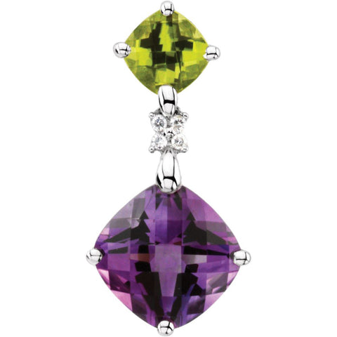 14k White Gold Multi-Gemstone & Diamond Pendant