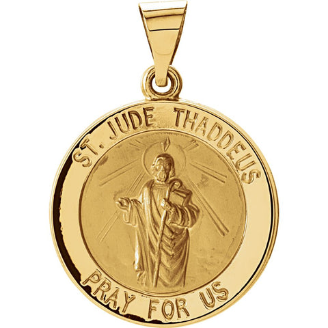 14k Yellow Gold 18mm Hollow Round St. Jude Medal