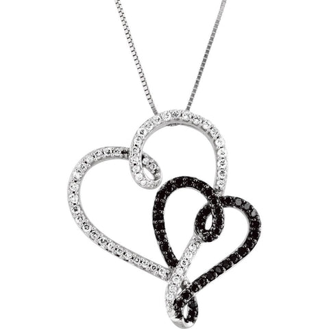 Black & White Gold Double Heart Necklace