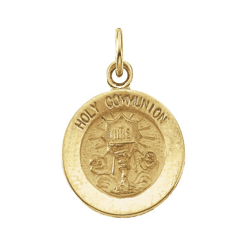 14k Yellow Gold 12mm Round Holy Communion Medal