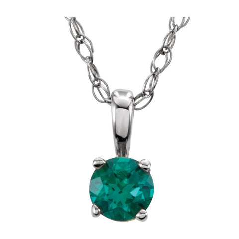 14k White Gold Imitation Emerald "May" Birthstone 14-inch Necklace for Kids