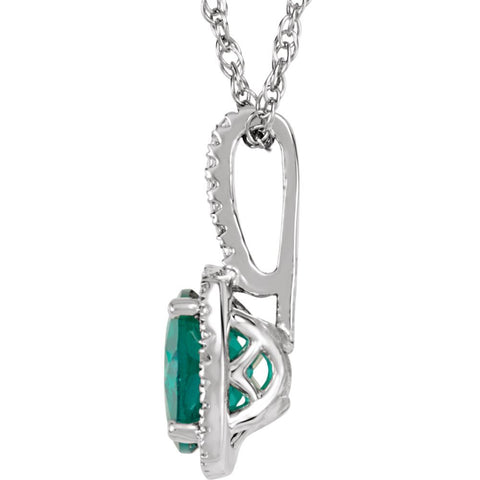 Sterling Silver 7mm Lab-Grown Emerald & .015 CTW Diamond 18" Necklace