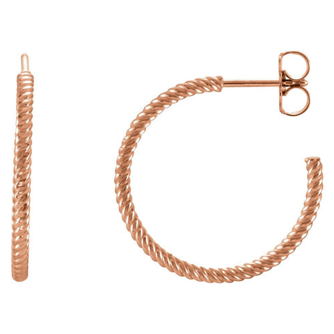 14k Rose Gold 21mm Rope Design Hoop Earrings
