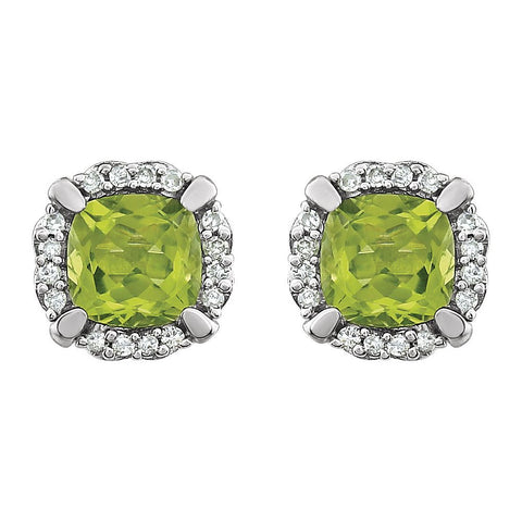 14k White Gold Peridot & 1/10 CTW Diamond Earrings