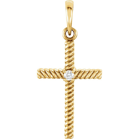 14k Yellow Gold .02 CTW Diamond 24.25x11.35mm Rope Design Cross Pendant