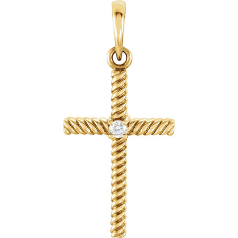 14k Yellow Gold .02 CTW Diamond 24.25x11.35mm Rope Design Cross Pendant