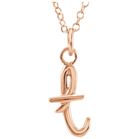 14k Rose Gold Letter "T" Lowercase Script Initial Necklace