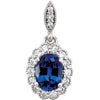 14k White Gold Chatham« Created Blue Sapphire and 1/5 ctw. Diamond Pendant