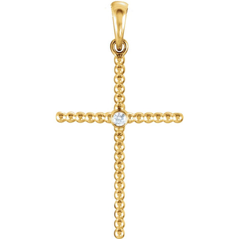 14k Yellow Gold .03 CTW Diamond Beaded Cross Pendant