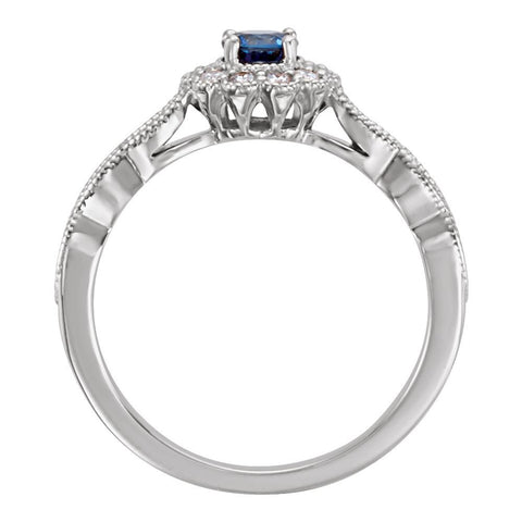 14k White Gold Blue Sapphire & 1/3 CTW Diamond Ring, Size 7