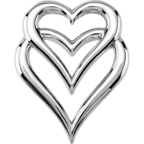 14k White Gold Double Heart Pendant Slide
