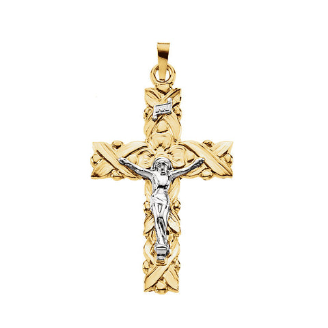 14k Yellow Gold & White 34.5x23.5mm Crucifix Pendant