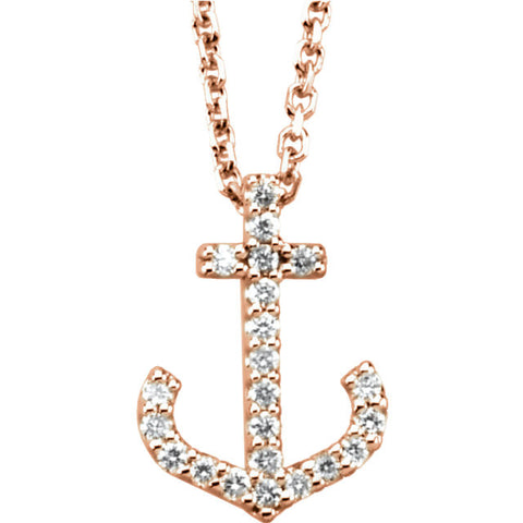 14k Rose Gold 1/8 CTW Diamond Anchor Necklace