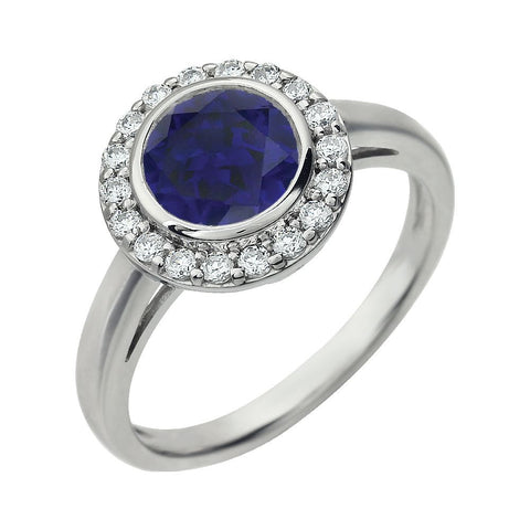 Sterling Silver Dark Blue Cubic Zirconia Ring, Size 7