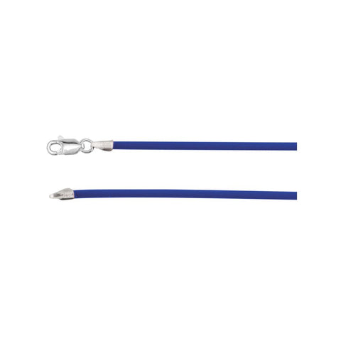 1.5 mm Cobalt Blue Rubber Cord Necklace - 1.5 mm in Sterling Silver ( 16-Inch )
