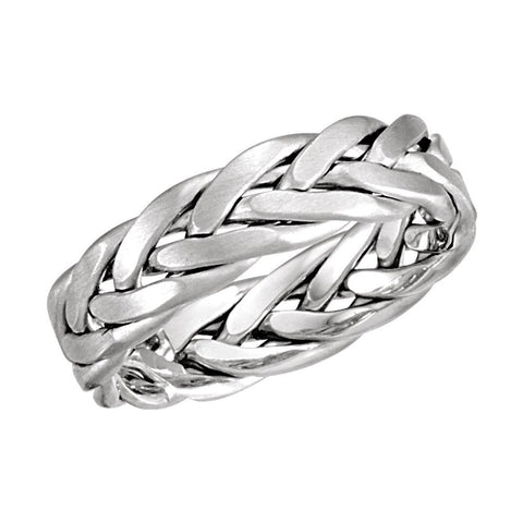 14k White Gold 6.5mm Hand Woven Band Size 8.00