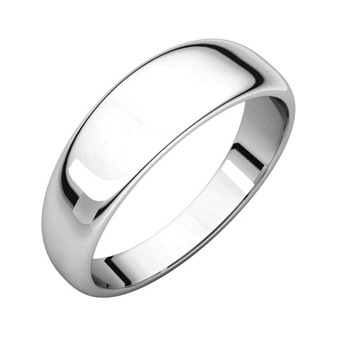 14k White Gold 6mm Half Round Tapered Band, Size 10