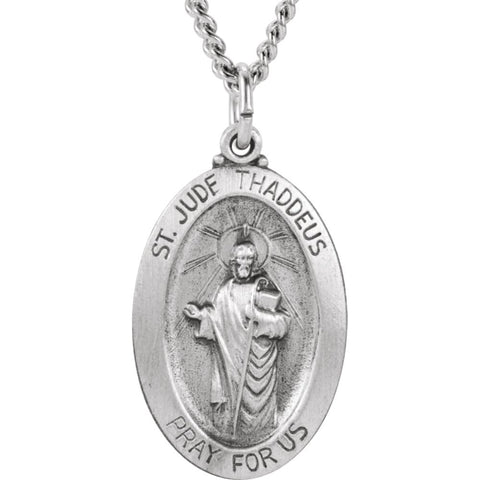 Sterling Silver 23.75x16.25mm Oval St. Jude Thaddeus 24" Necklace
