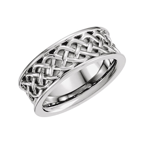 14k White Gold Celtic Design Band, Size 8