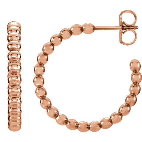 14k Rose Gold 17mm Beaded Hoop Earrings