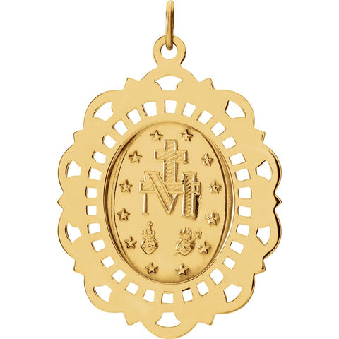 14k Yellow Gold 32x23mm Oval Filigree Miraculous Medal
