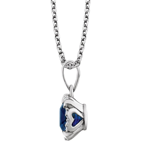 14k White Gold Created Blue Sapphire & .05 CTW Diamond 18" Necklace