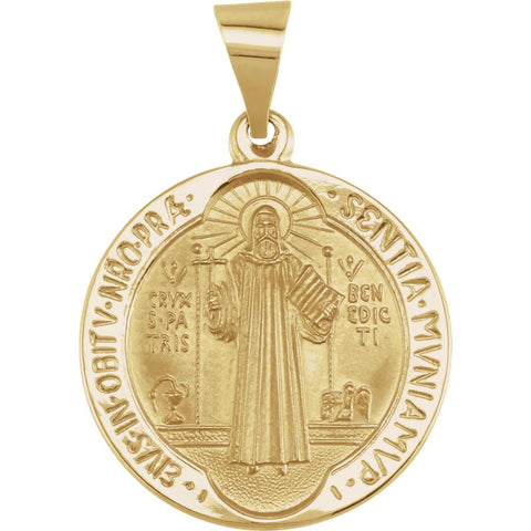 14k Yellow Gold 18.5mm Round Hollow St. Benedict Medal