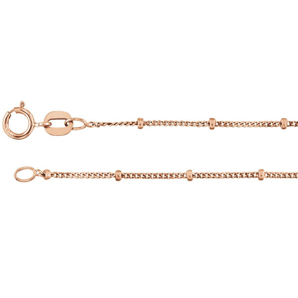 14k Rose Gold 1mm Solid Beaded Curb 18" Chain
