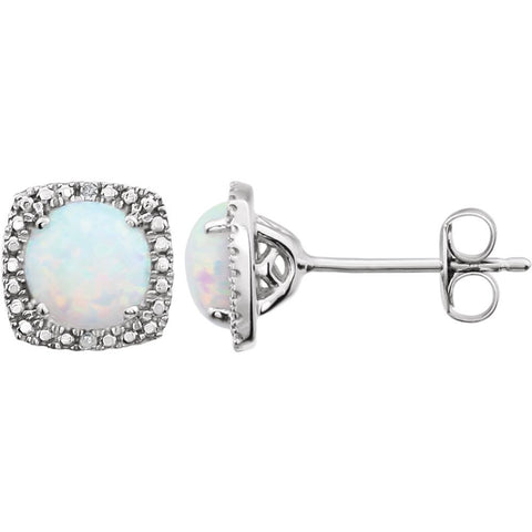 Sterling Silver Created Opal & .015 CTW Diamond Earrings