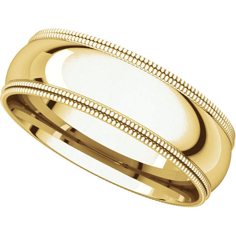 14k Yellow Gold 6mm Double Milgrain Comfort Fit Band, Size 10