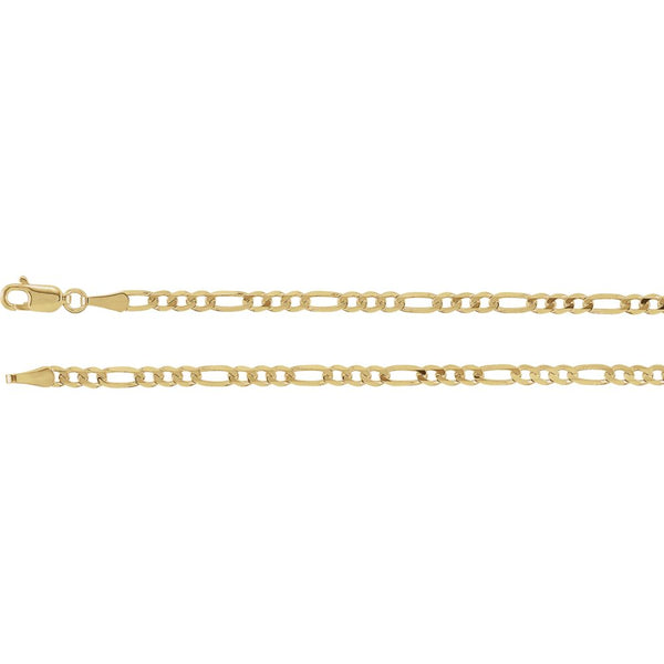 14k Yellow Gold 3mm Solid Figaro 7" Chain