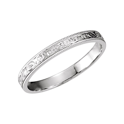 14k White Gold 3mm Hand-Engraved Band Size 5