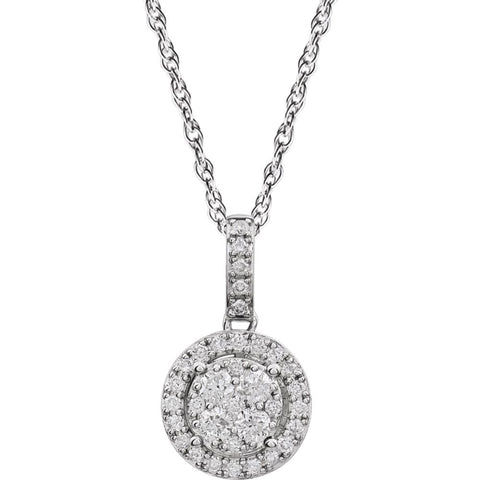 14k White Gold 1/2 CTW Halo-Style Diamond 18" Necklace