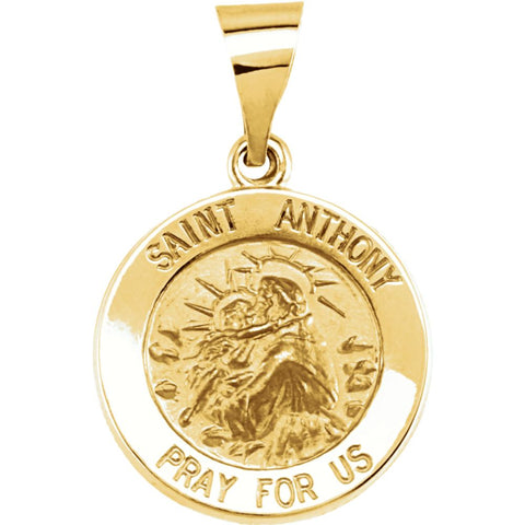 14k Yellow Gold 15mm Round Hollow St. Anthony Medal