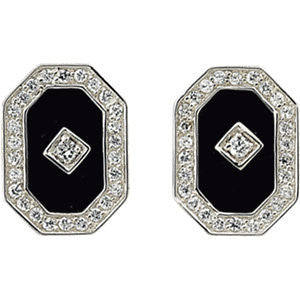 Sterling Silver Onyx & CZ Halo-Style Earrings
