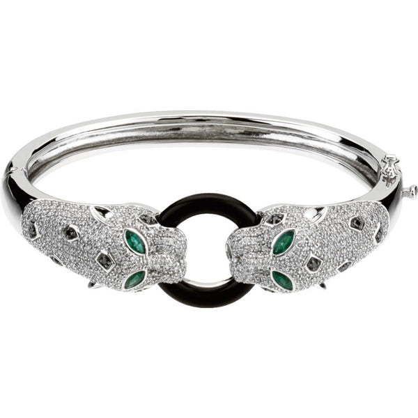 14k White Gold Emerald, Onyx & 2 1/2 CTW Diamond Cuff Bracelet