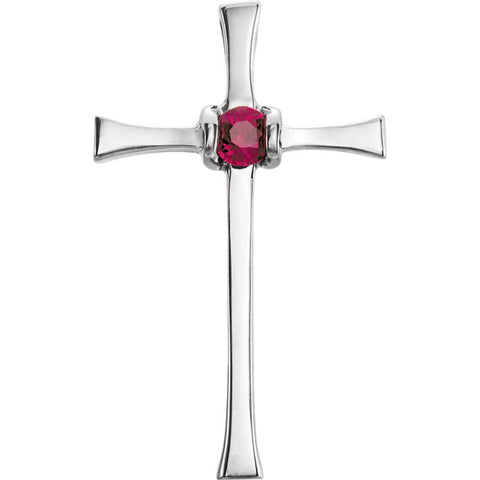 14k White Gold Ruby Cross Pendant