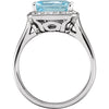 14k White Gold 1/8 CTW Diamond & 9x7mm Aquamarine Ring , Size 7