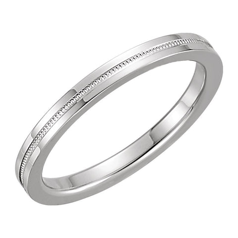 14k White Gold 2mm Flat Comfort Fit Milgrain Band Size 6.5