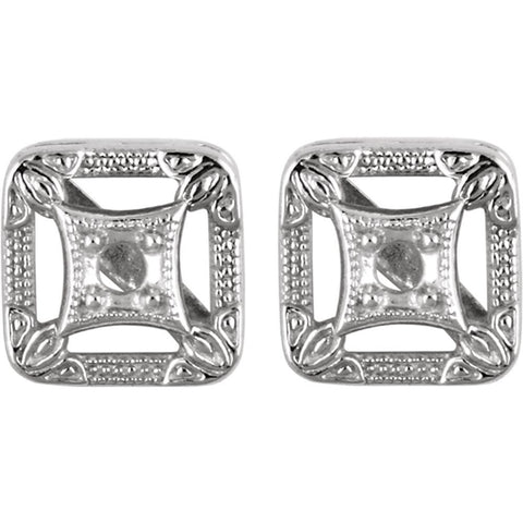 14k White Gold Filigree Earring Mountings