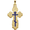 26.00x17.00 mm Orthodox Cross Pendant with Blue Inlay in 14K Yellow Gold
