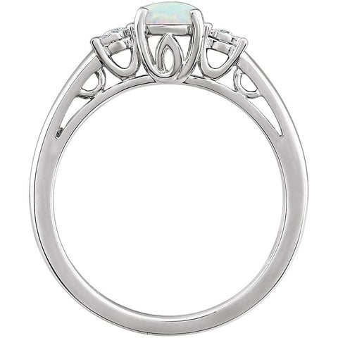 14k White Gold Created Opal & .04 CTW Diamond Ring, Size 7