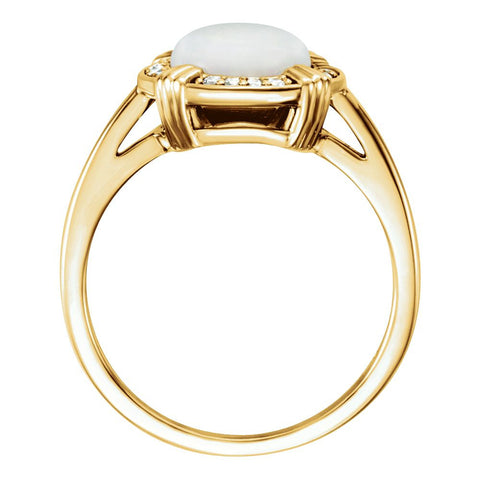 14k Yellow Gold Opal & .08 CTW Diamond Ring, Size 7