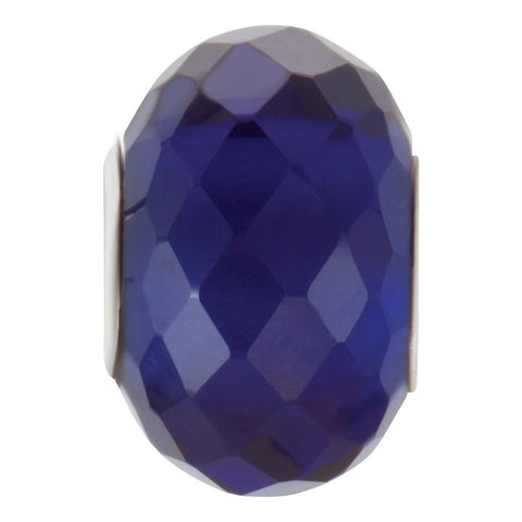 Sterling Silver 11x15.5mm Faceted Sapphire-Colored Glass Bead